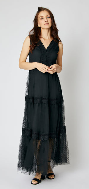 French Dotted Lace Long Dress