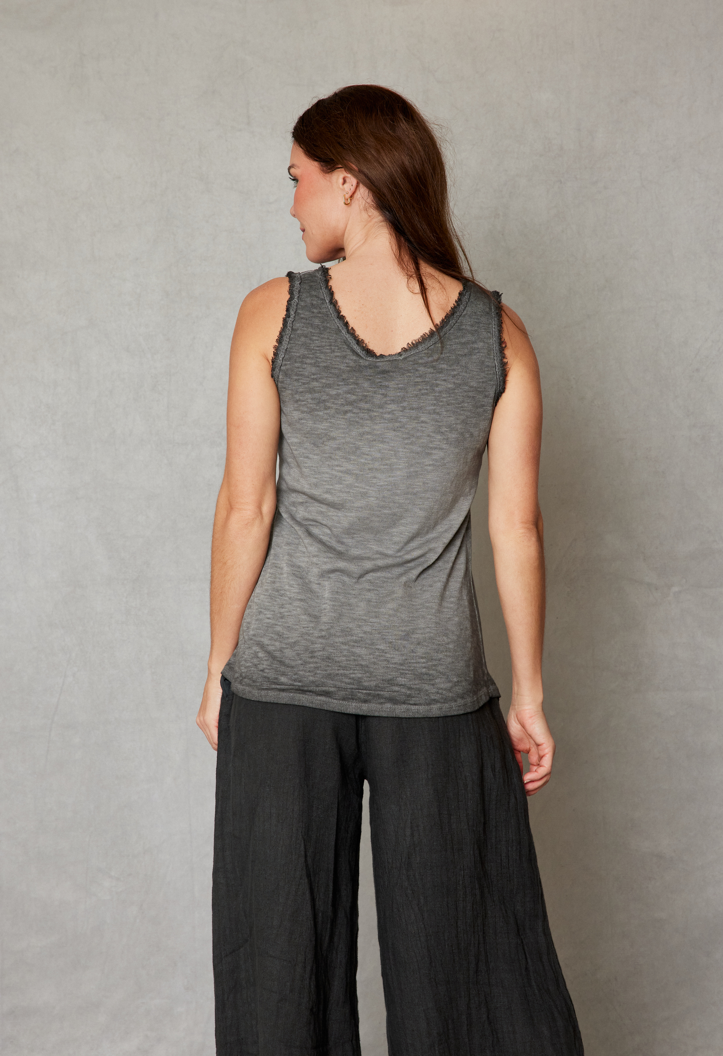 Raw Edge Bias Cut V-Neck Linen Tank