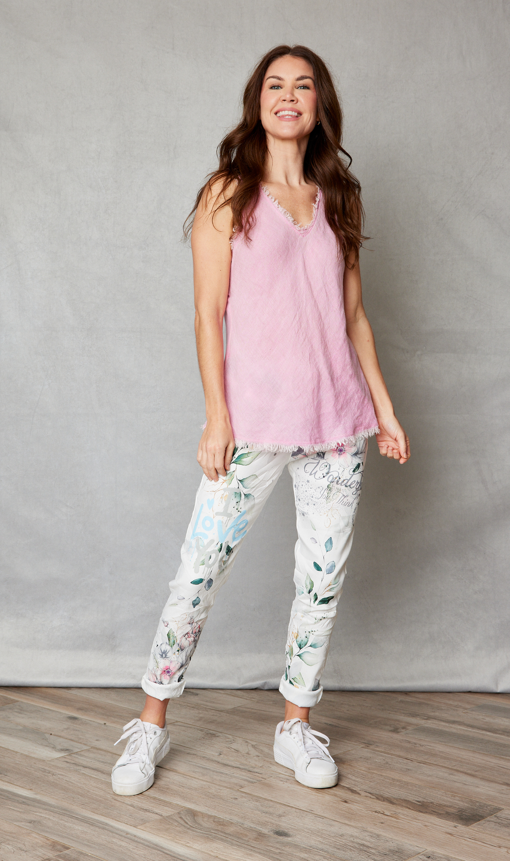 Raw Edge Bias Cut V-Neck Linen Tank