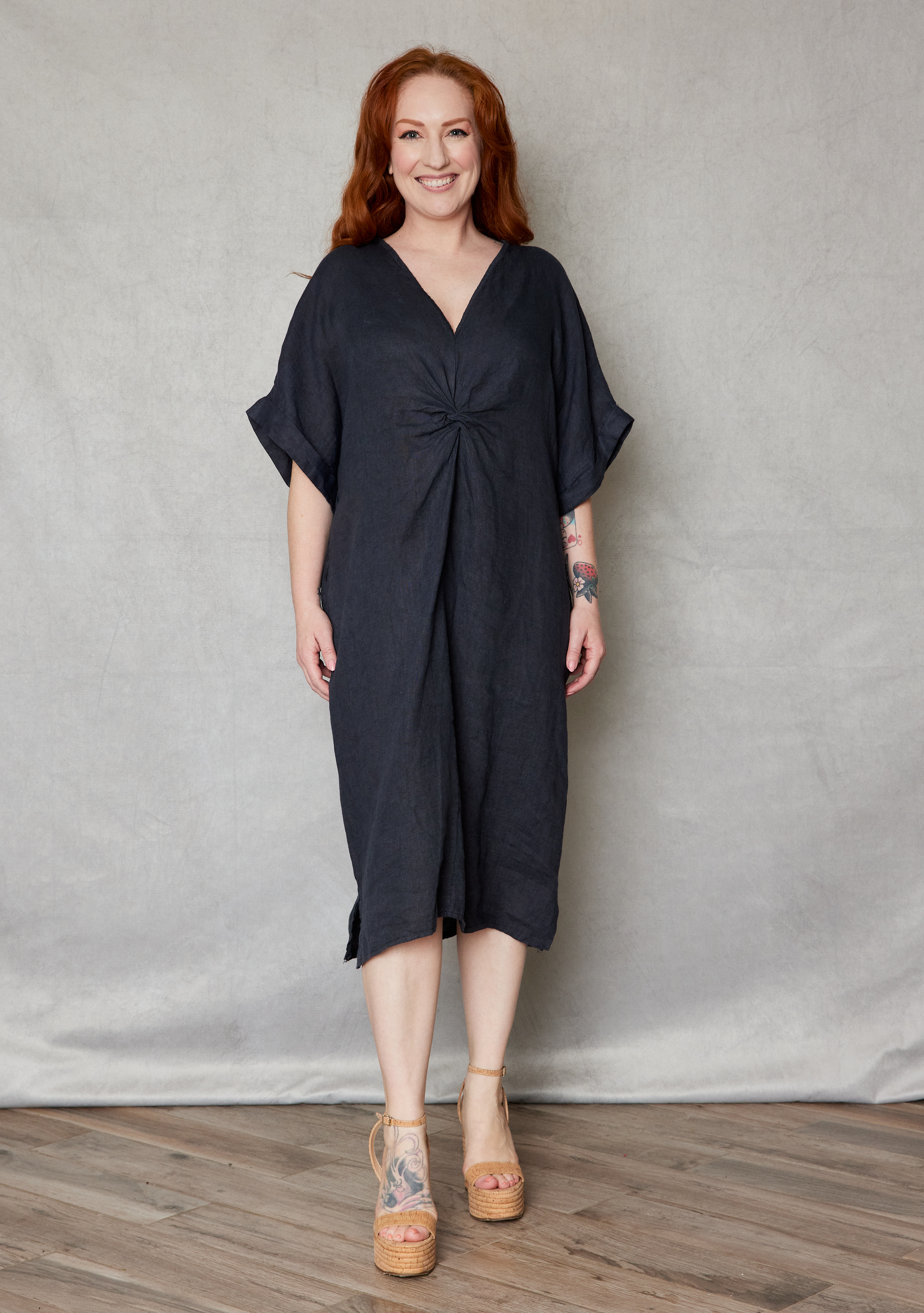 Linen Twist Front Dress O/S / Taupe Linen Twist Front Dress O/S / Taupe