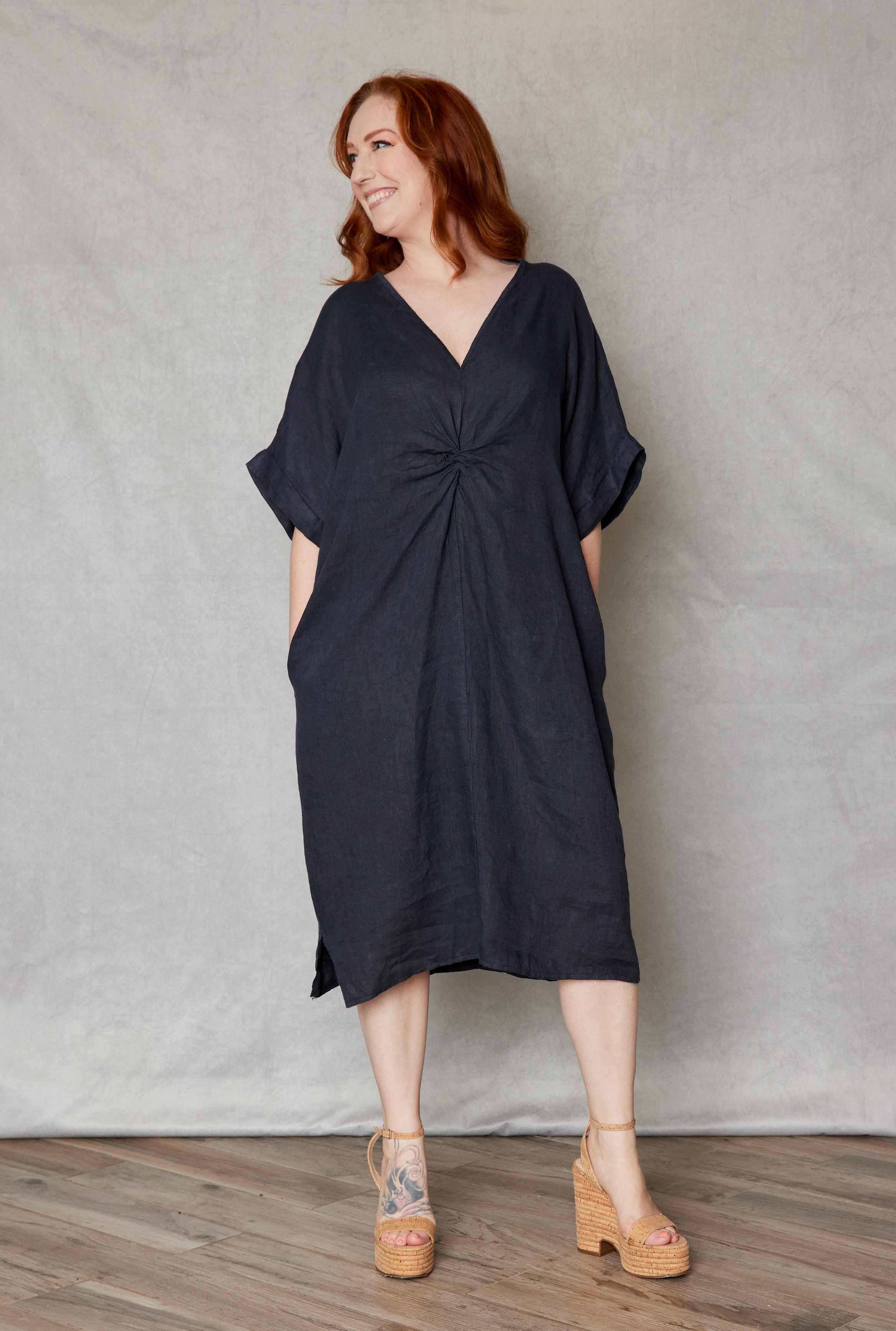 Linen Twist Front Dress