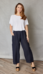 Linen Ankle-Length Button Trim Pant