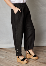 Linen Ankle-Length Button Trim Pant