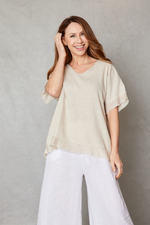 Linen Raw Edge Oversized Top