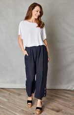 Linen Ankle-Length Button Trim Pant