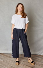 Linen Ankle-Length Button Trim Pant