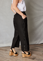 Linen Ankle-Length Button Trim Pant