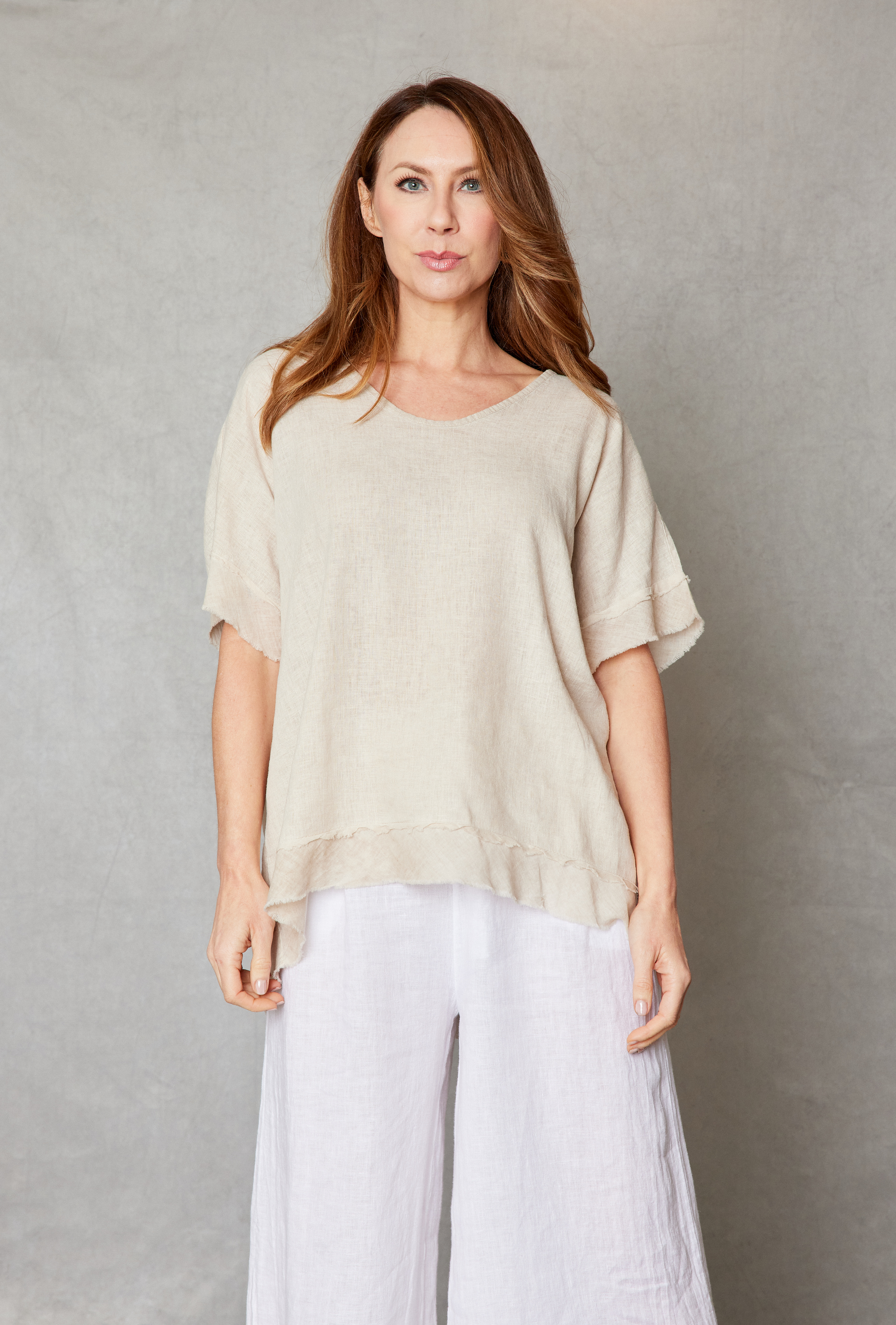 Linen Raw Edge Oversized Top