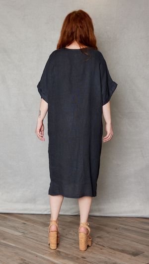 twist front linen dress Milio Milano Italian Linen Twist Front Midi Dress