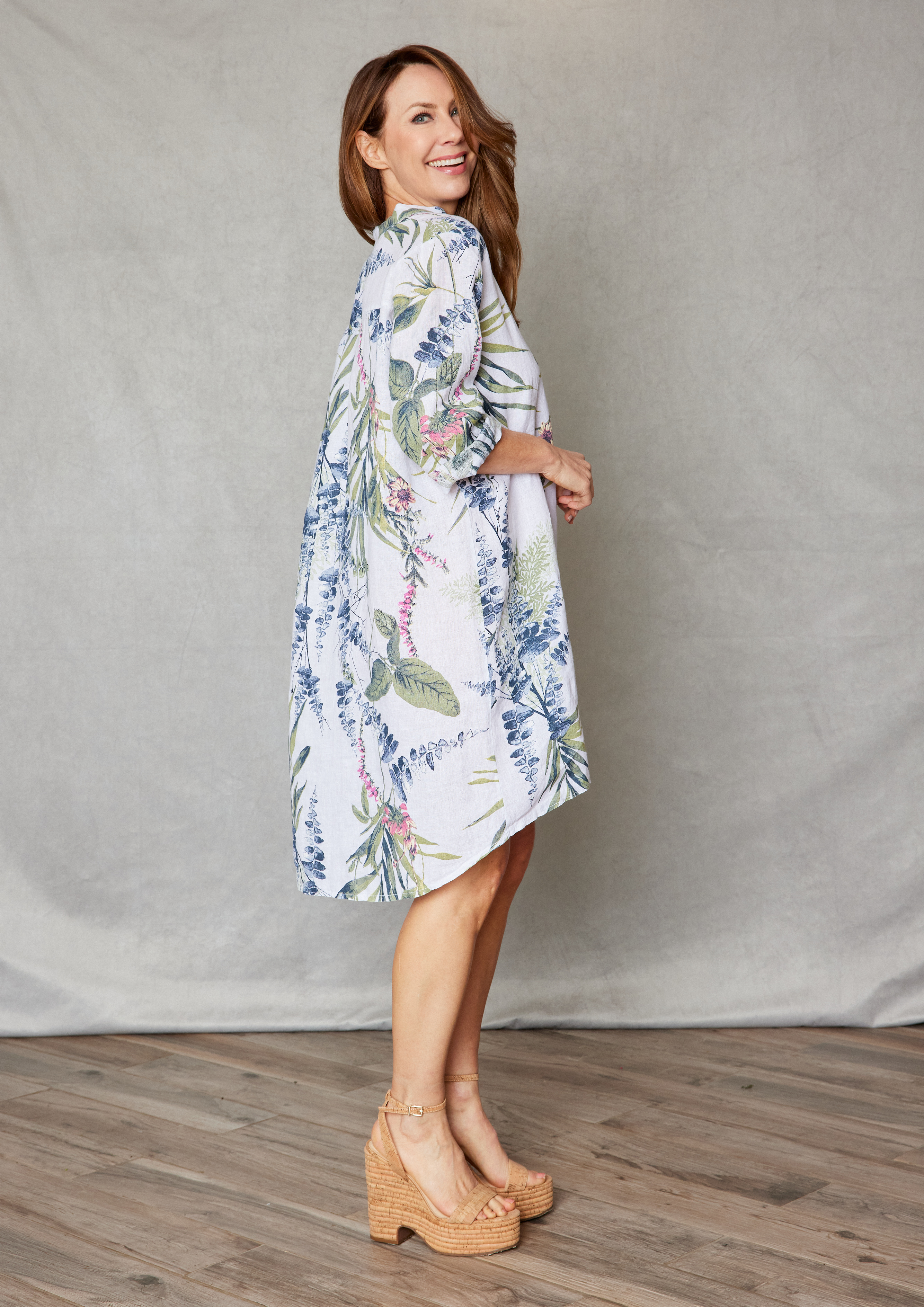 Linen Floral Shirt Dress