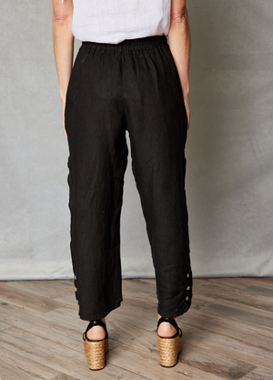Linen Ankle-Length Button Trim Pant