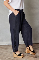 Linen Ankle-Length Button Trim Pant