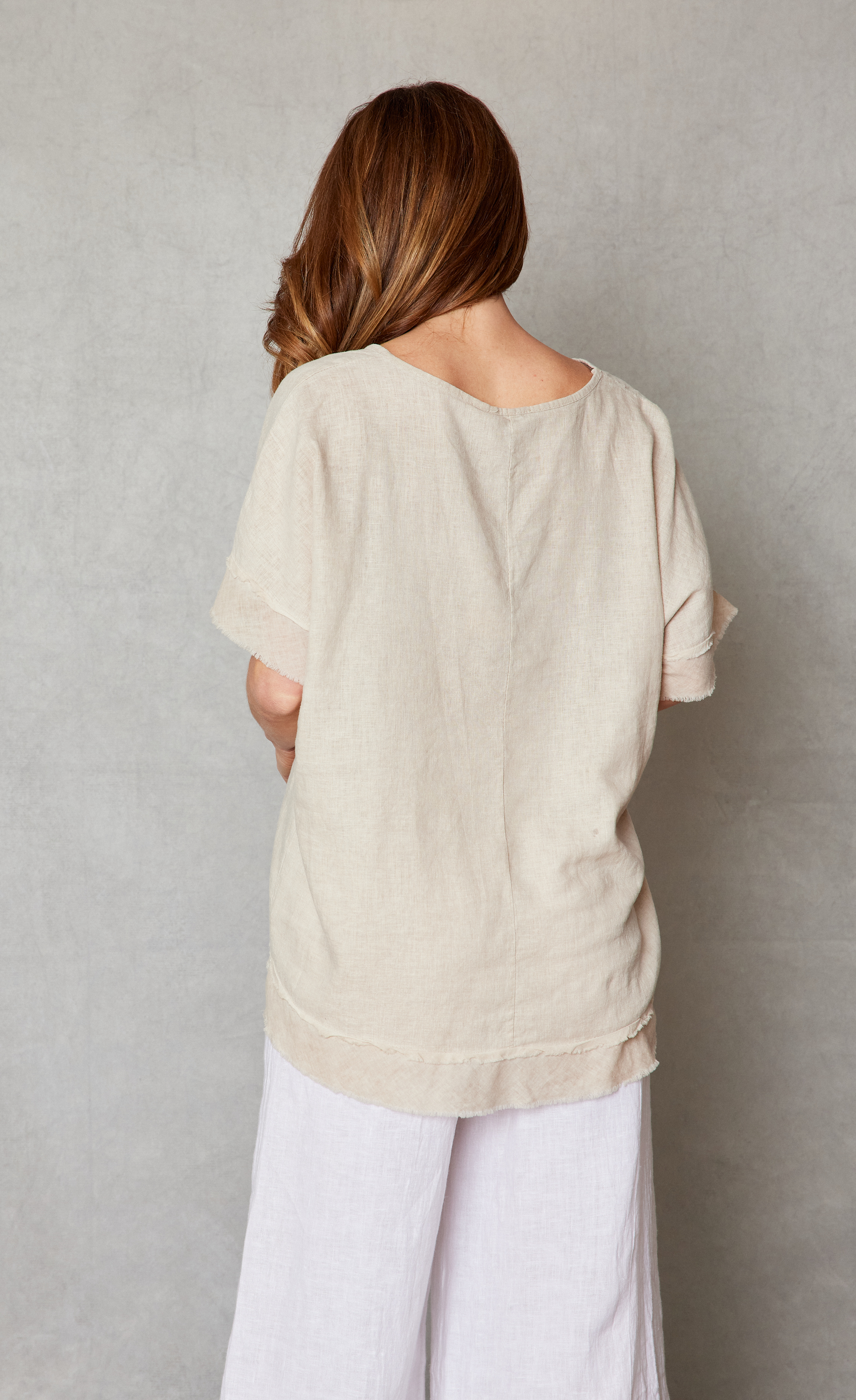 Linen Raw Edge Oversized Top