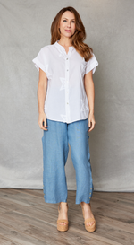 Linen Ankle-Length Button Trim Pant