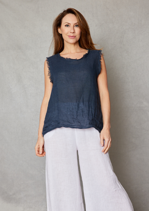 Linen Sleevless Button Back Top