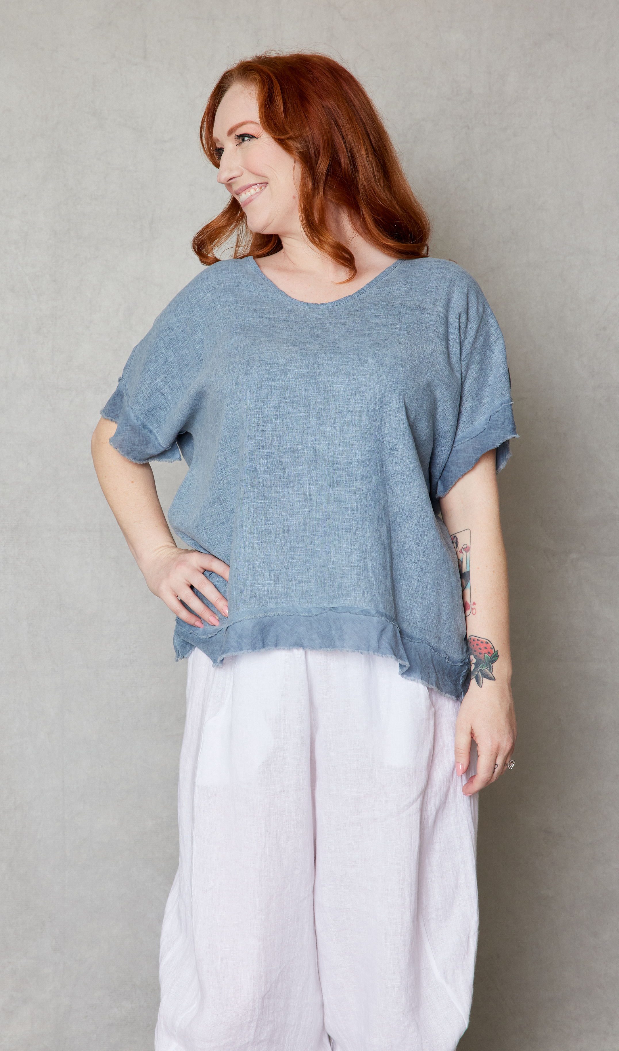 Linen Raw Edge Oversized Top