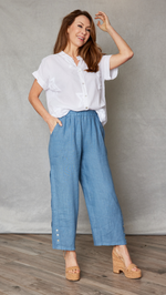 Linen Ankle-Length Button Trim Pant