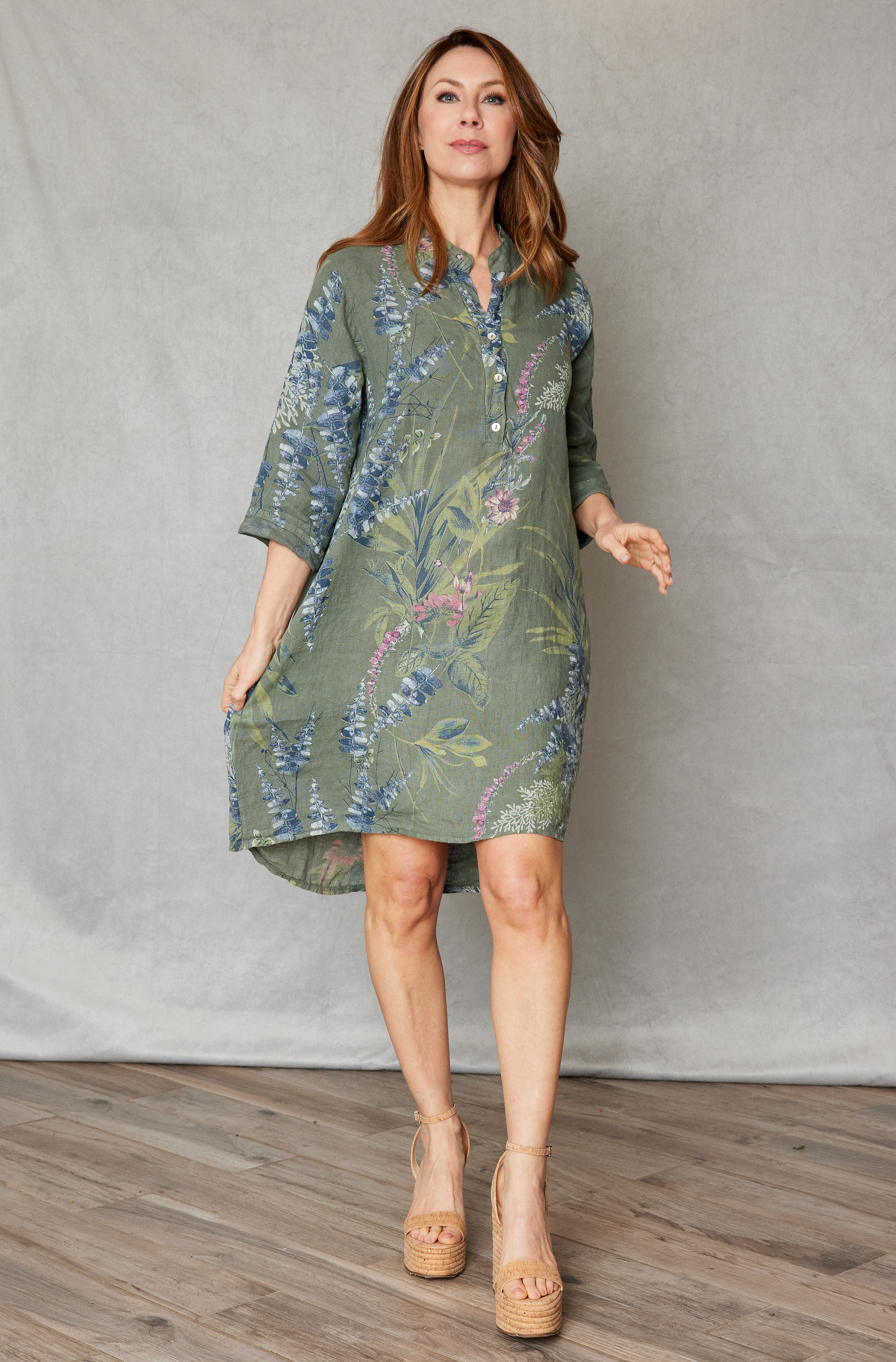 Linen Floral Shirt Dress