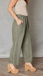 Linen Ankle-Length Button Trim Pant