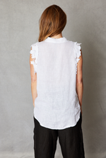 Floral  Trim Linen Sleeveless Top