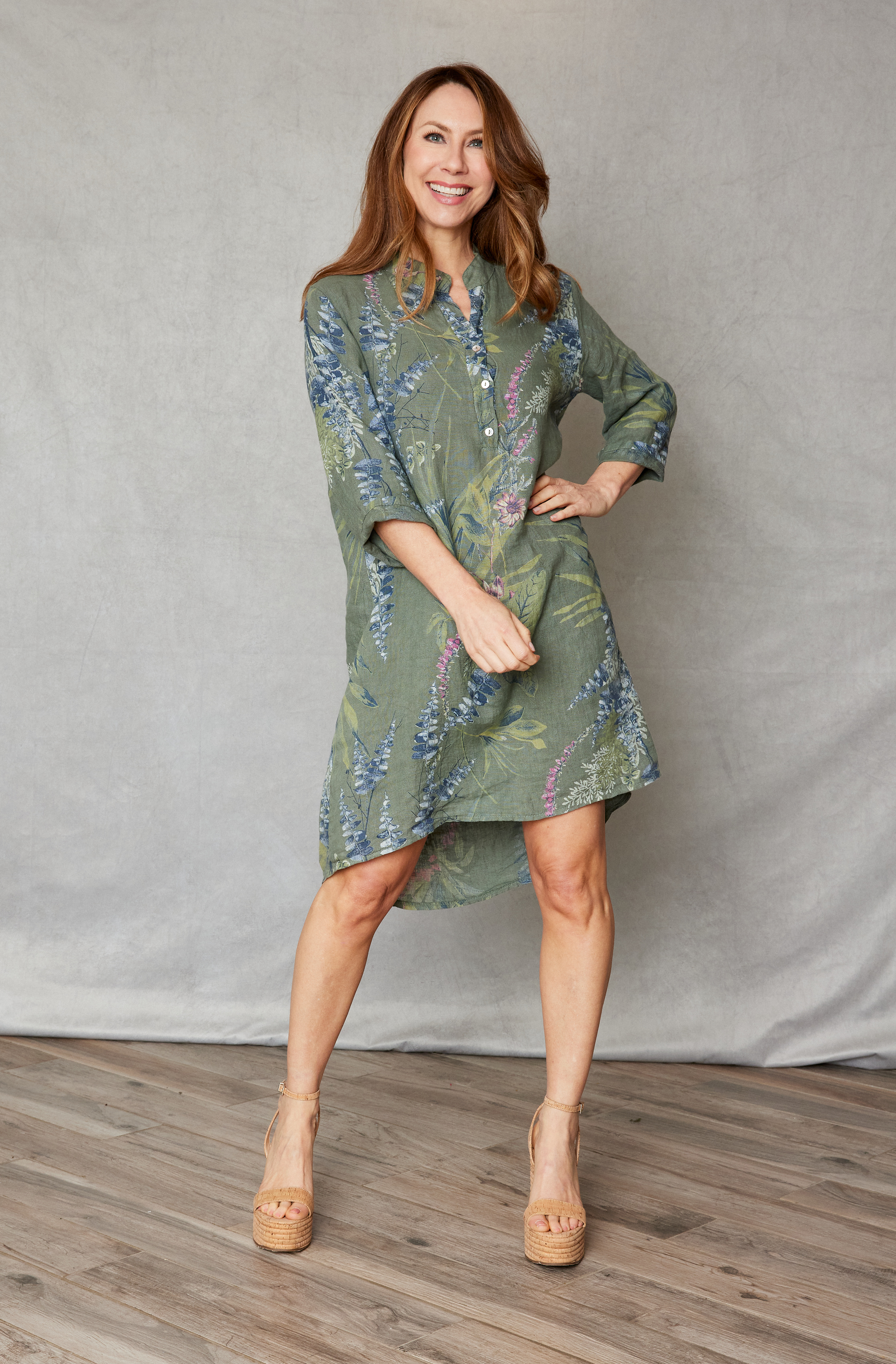 Linen Floral Shirt Dress