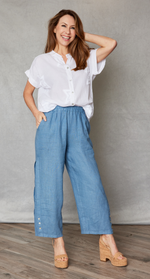 Linen Ankle-Length Button Trim Pant