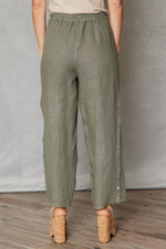 Linen Ankle-Length Button Trim Pant