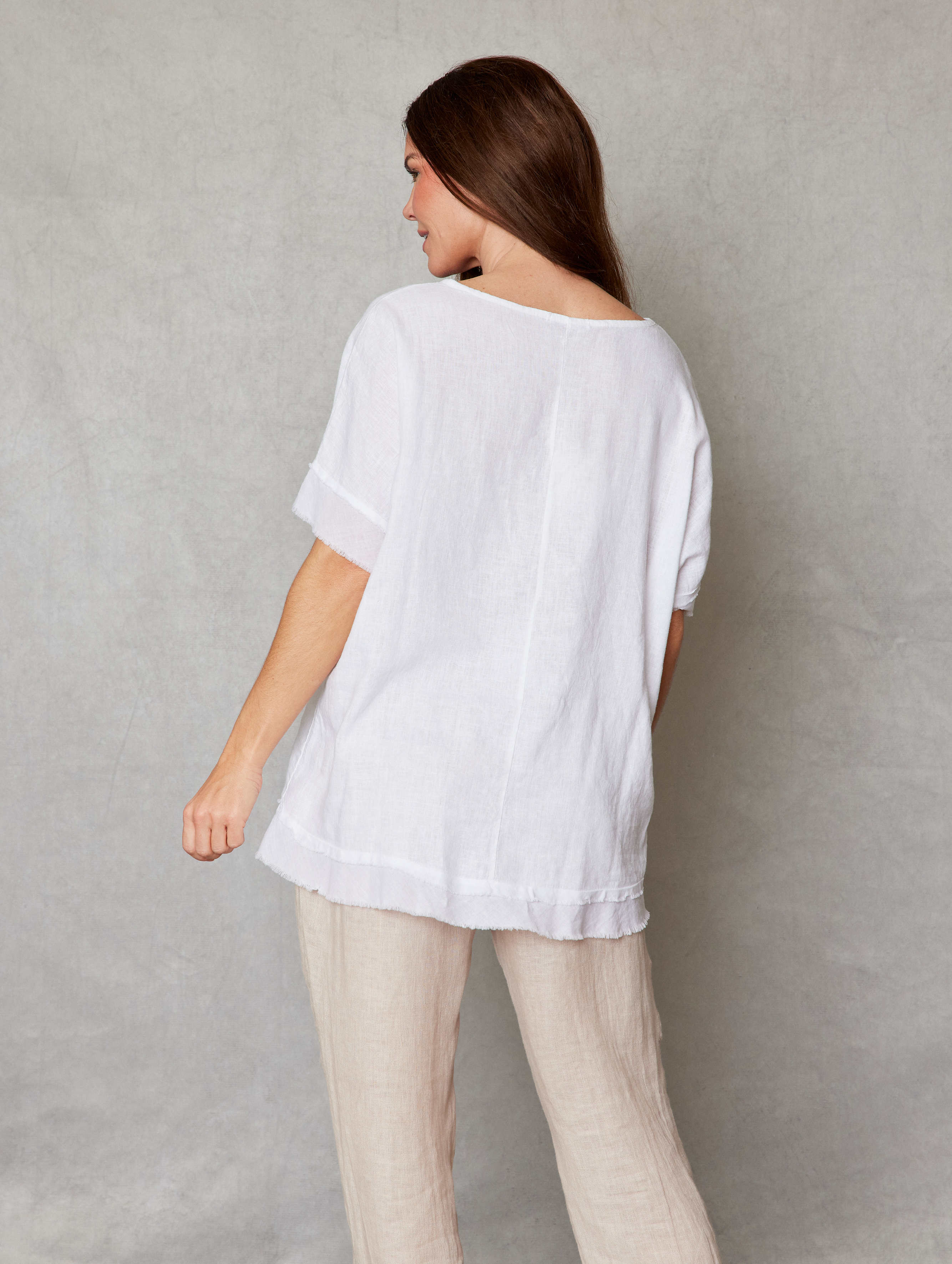Linen Raw Edge Oversized Top