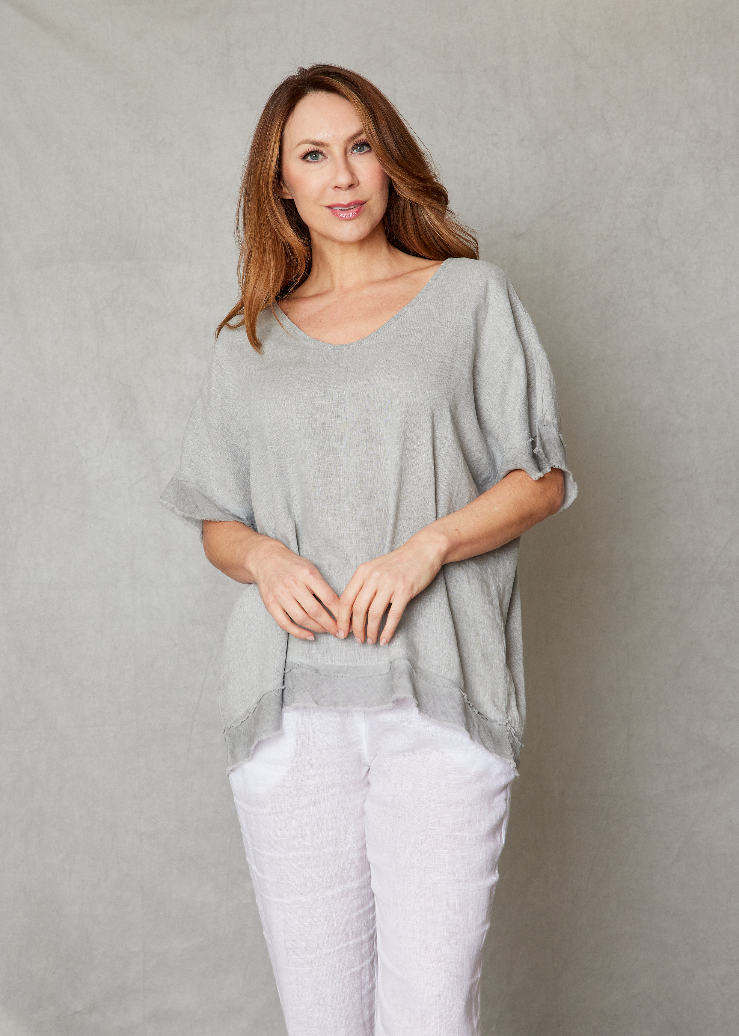 Linen Raw Edge Oversized Top