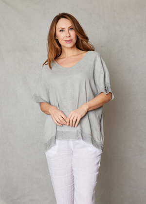 Linen Raw Edge Oversized Top