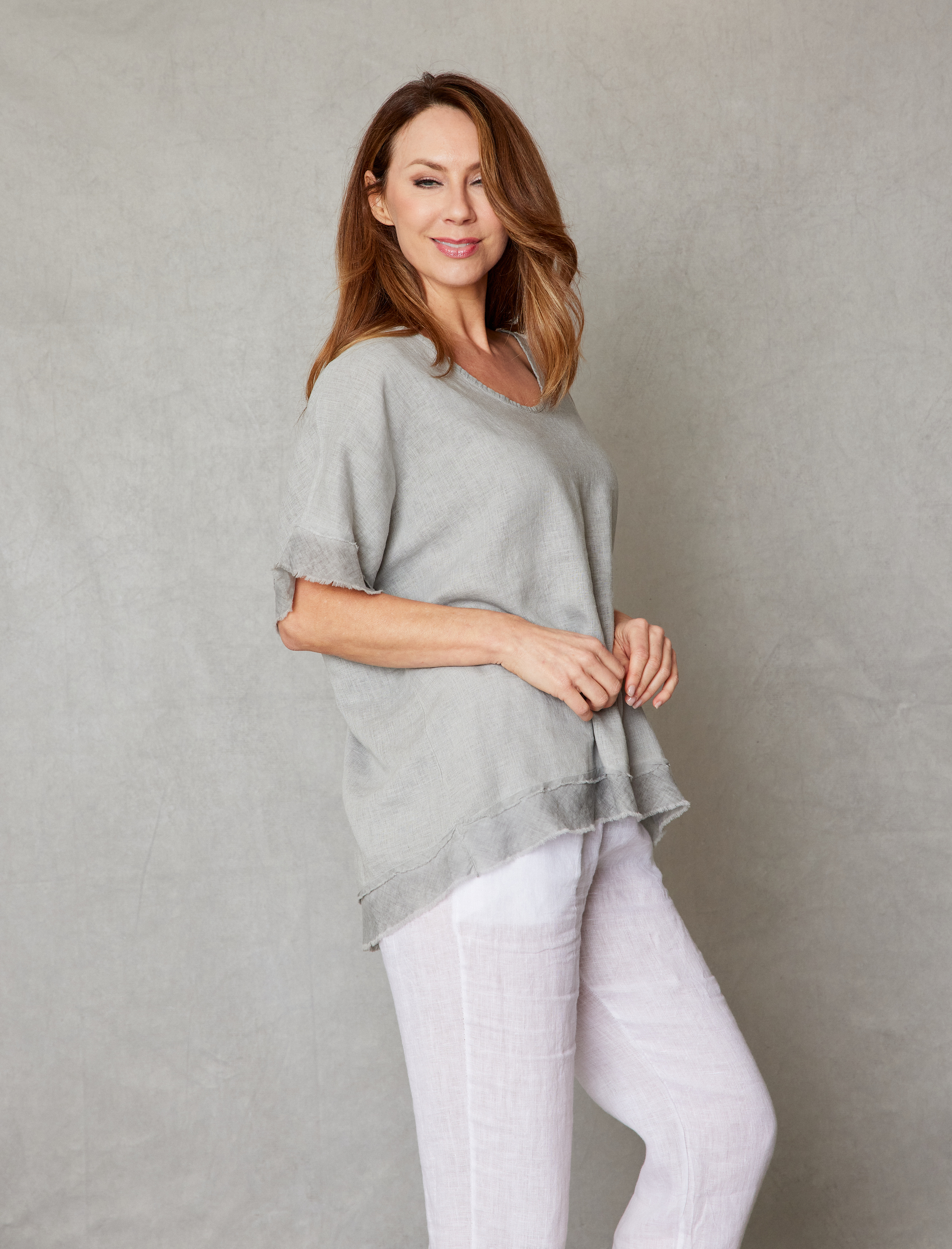 Linen Raw Edge Oversized Top