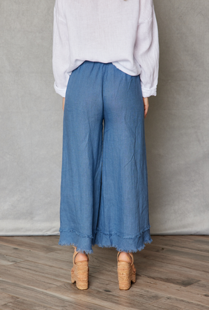 Linen Raw Edge Cropped Pant