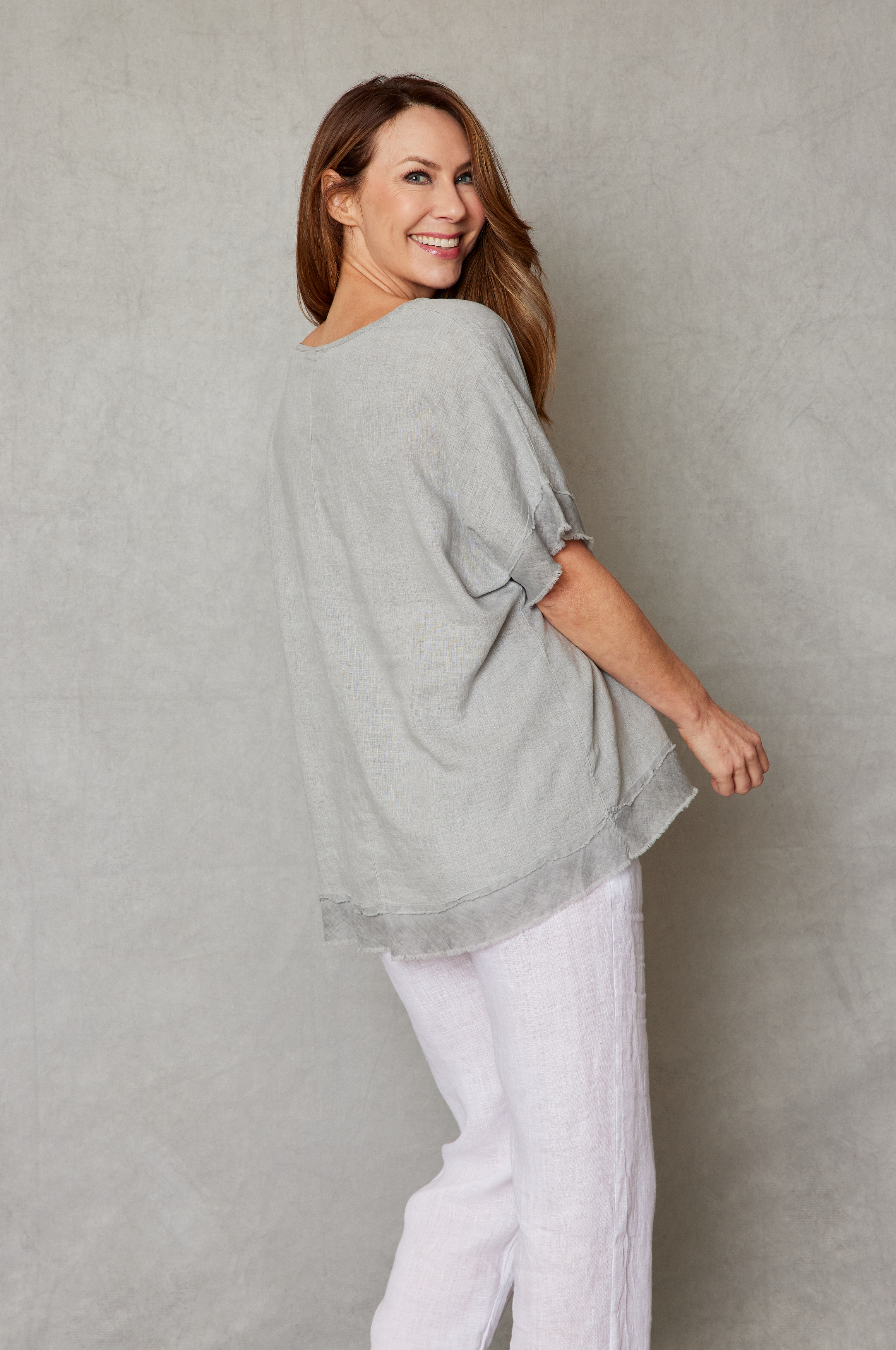 Linen Raw Edge Oversized Top