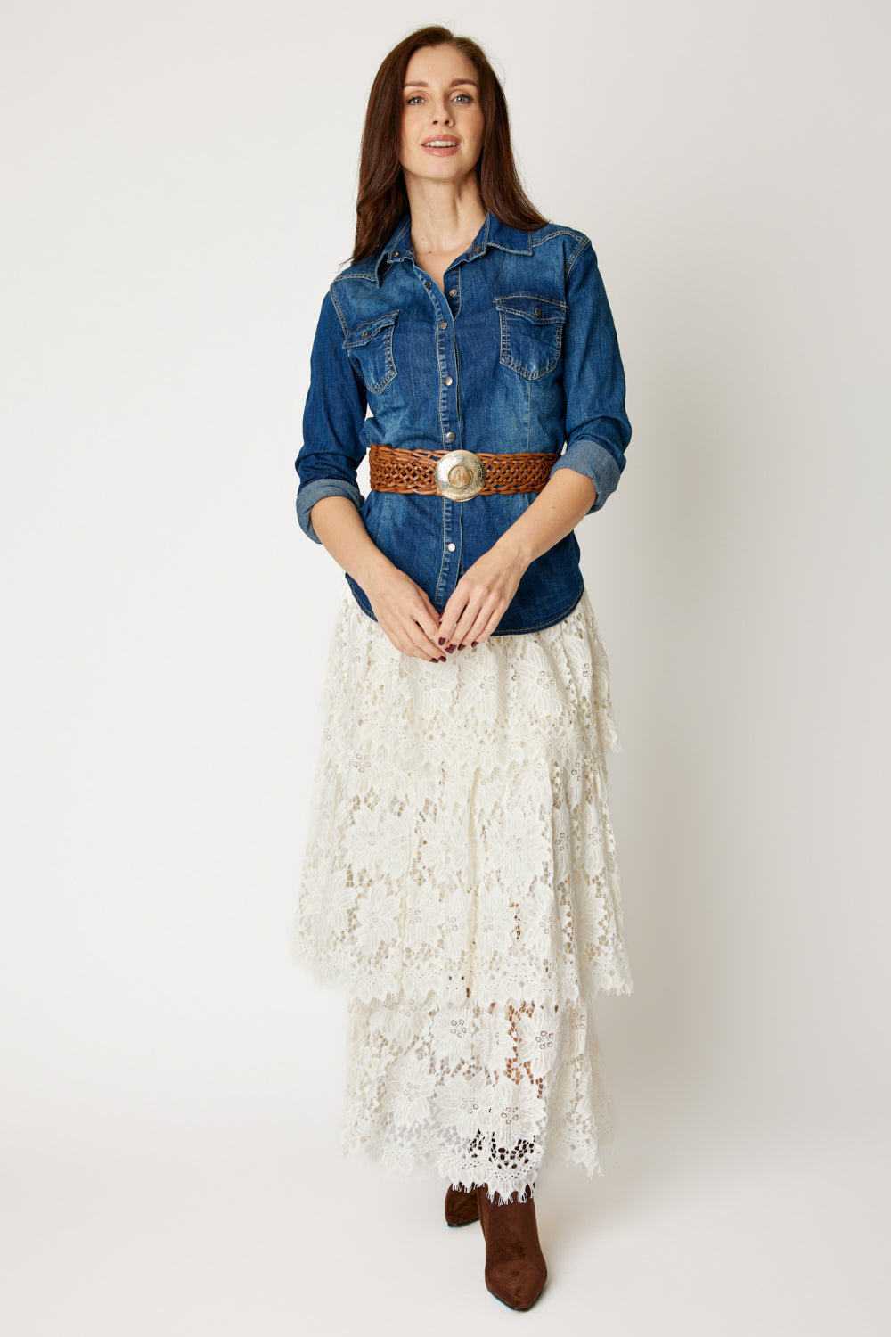 Tiered Lace Skirt (Off White)