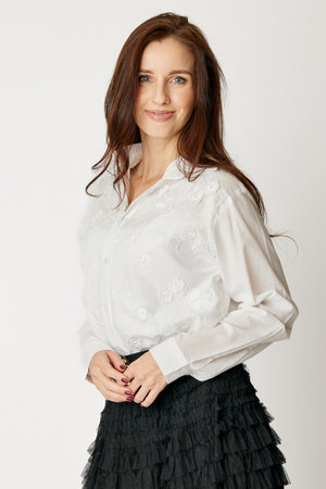 Floral Textured Button Down Blouse