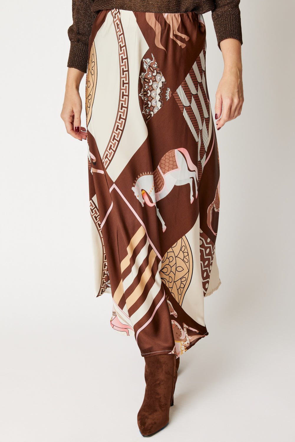 Bias-Cut Equestrian Print Skirt (3 Colors)