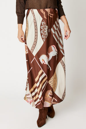 Bias-Cut Equestrian Print Skirt (3 Colors)
