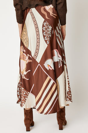 Bias-Cut Equestrian Print Skirt (3 Colors)