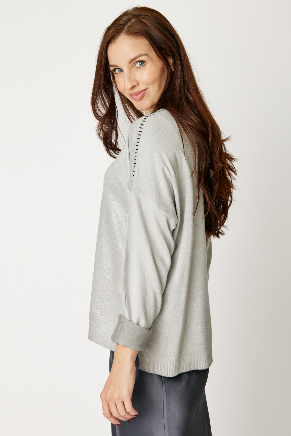 Whipstitch Sweater with Shiny Front