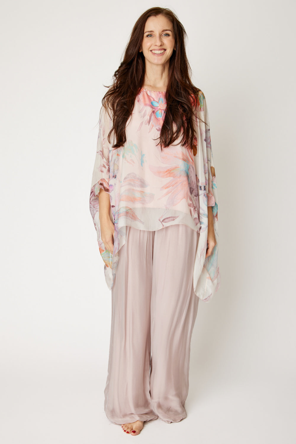 Italian Silk Blush Floral Flowing Top