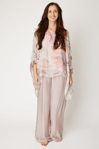 Italian Silk Blush Floral Flowing Top