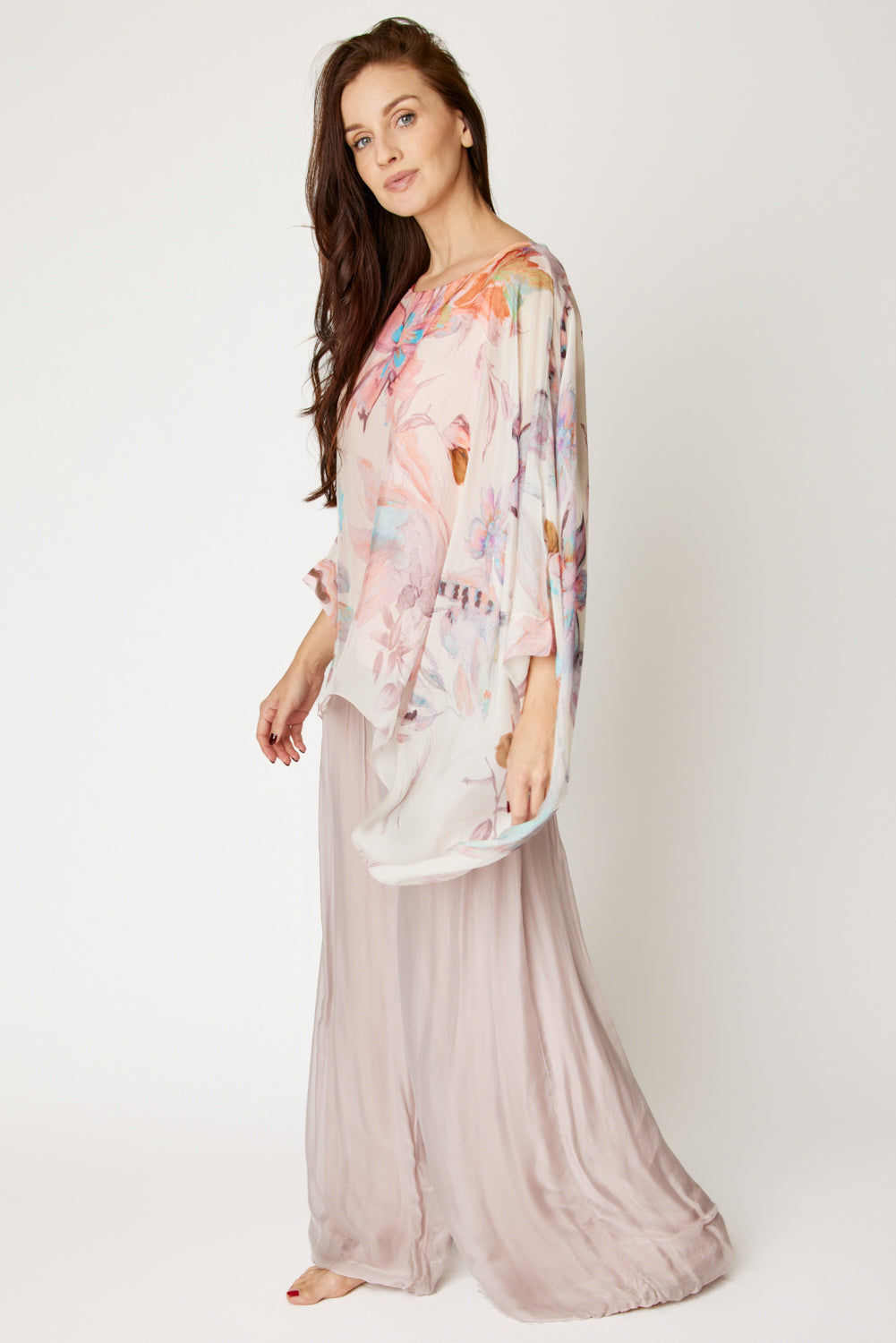 Italian Silk Blush Floral Flowing Top
