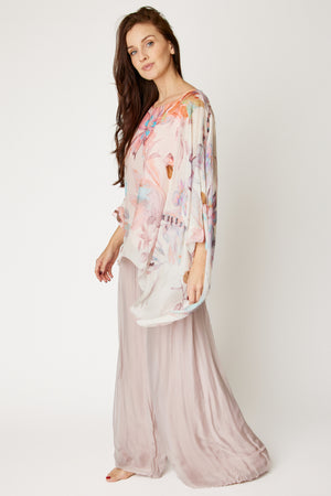 Italian Silk Blush Floral Flowing Top