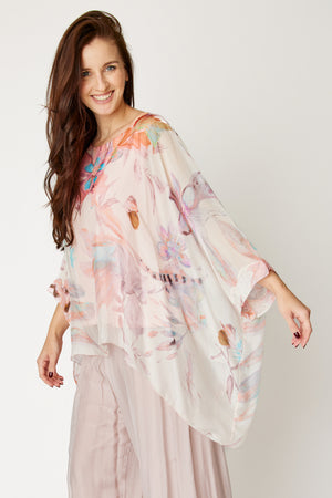 Italian Silk Blush Floral Flowing Top