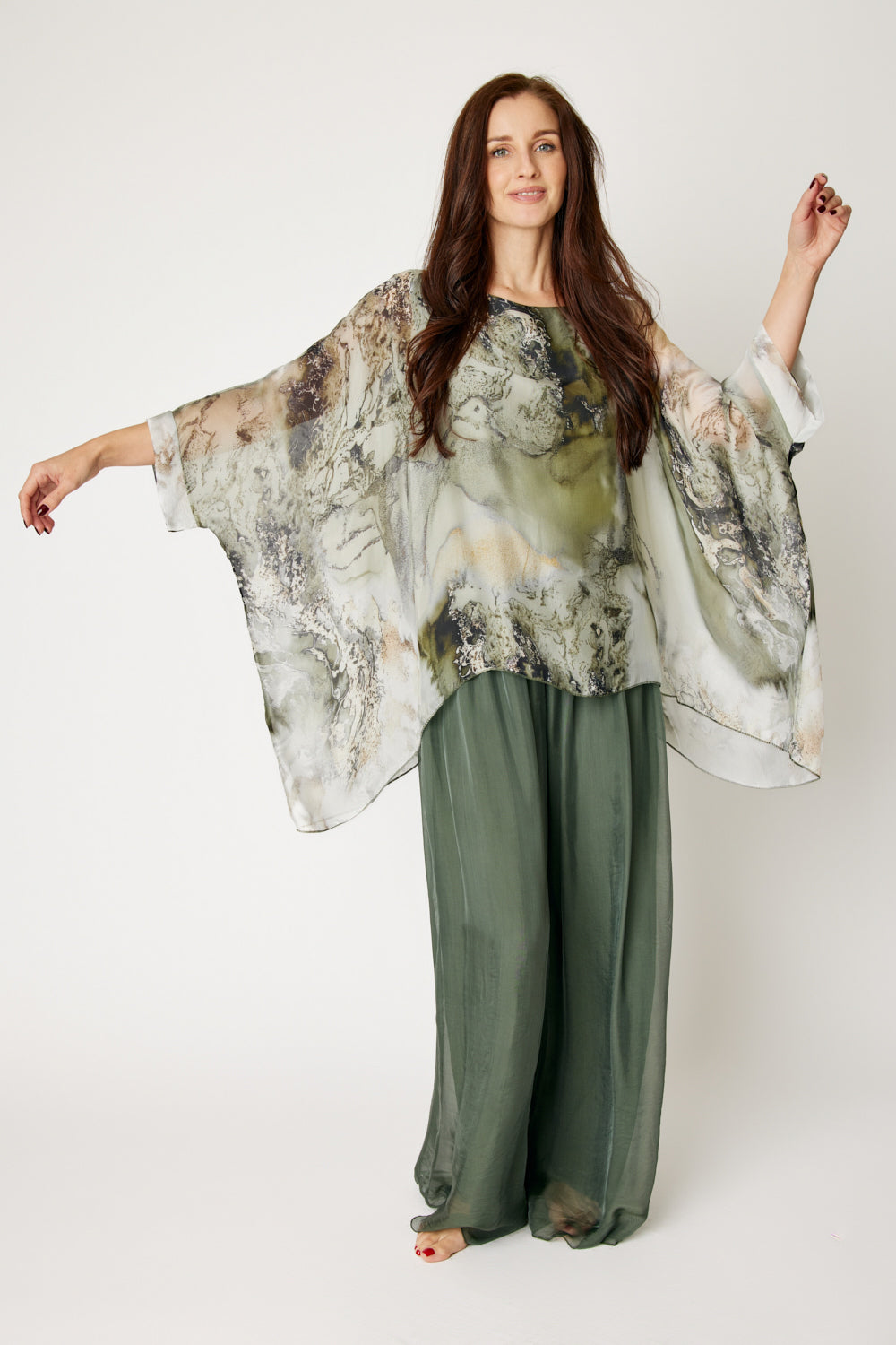 Italian Silk Moss Splash Flowing Top