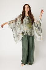 Italian Silk Moss Splash Flowing Top