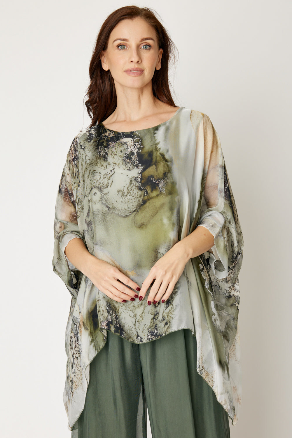 Italian Silk Moss Splash Flowing Top