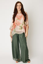 Italian Silk Pink Roses Flowing Top