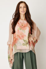 Italian Silk Pink Roses Flowing Top