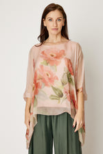 Italian Silk Pink Roses Flowing Top